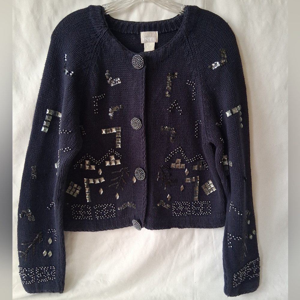 Vintage Victorias Secret Deep Navy Sequin Embellished Cardigan